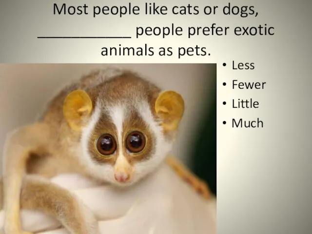 Most people like cats or dogs, ___________ people prefer exotic