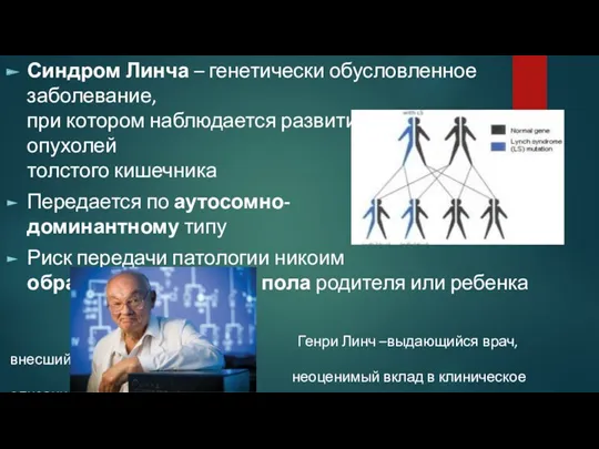 Синдром Линча – генетически обусловленное заболевание, при котором наблюдается развитие