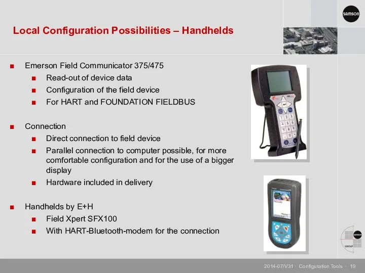 Emerson Field Communicator 375/475 Read-out of device data Configuration of
