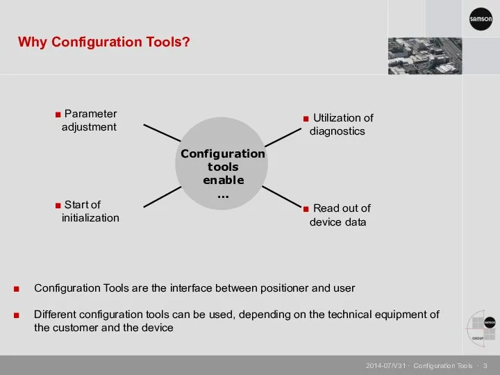 Why Configuration Tools? Configuration Tools are the interface between positioner
