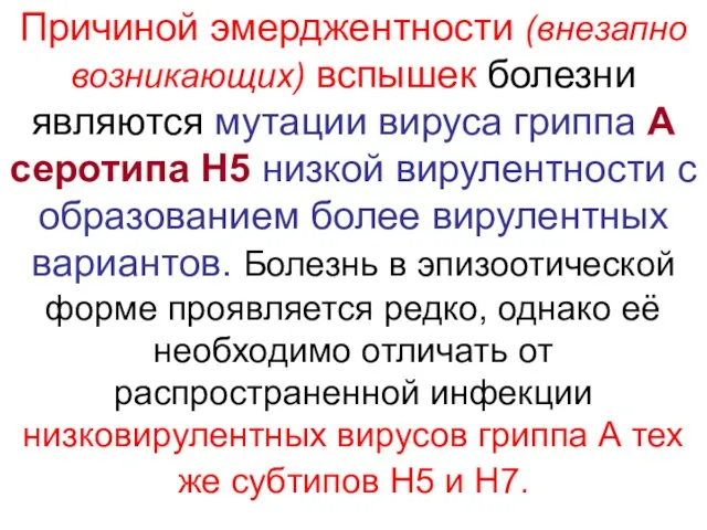 Причиной эмерджентности (внезапно возникающих) вспышек болезни являются мутации вируса гриппа