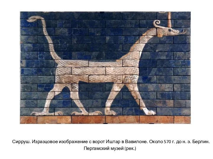 Сирруш. Изразцовое изображение с ворот Иштар в Вавилоне. Около 570 г. до н.