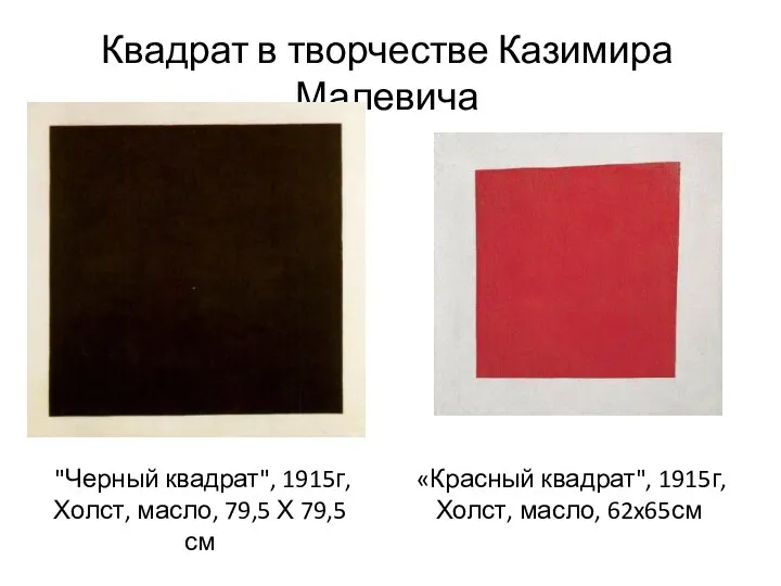 "Черный квадрат", 1915г, Холст, масло, 79,5 Х 79,5см «Красный квадрат",