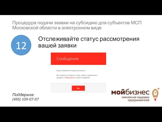 Отслеживайте статус рассмотрения вашей заявки 12 Процедура подачи заявки на