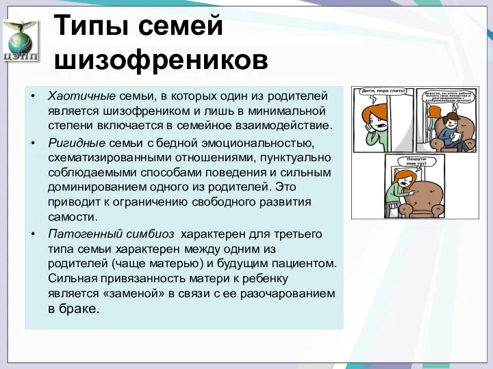 Типы семей шизофреников Хаотичные семьи, в которых один из родителей является шизофреником и