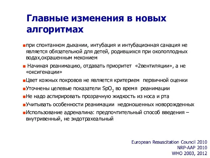 Главные изменения в новых алгоритмах при спонтанном дыхании, интубация и