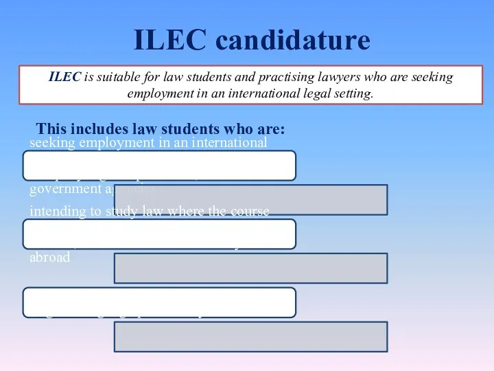 ILEC candidature ILEC is suitable for law students and practising