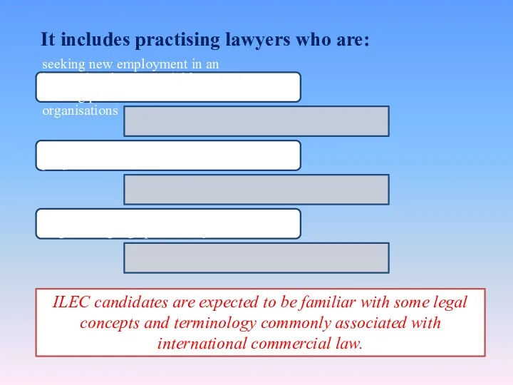 It includes practising lawyers who are: seeking new employment in