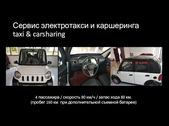 Сервис электротакси и каршеринга taxi & carsharing 4 пассажира /