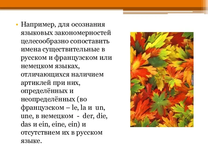 Например, для осознания языковых закономерностей целесообразно сопоставить имена существительные в