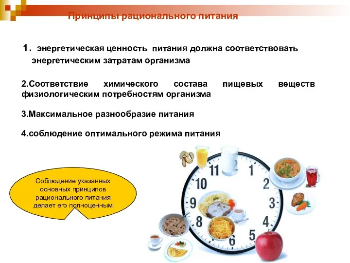 Принципы рационального питания 1. энергетическая ценность питания должна соответствовать энергетическим