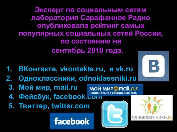 Эксперт по социальным сетям лаборатория Сарафанное Радио опубликовала рейтинг самых