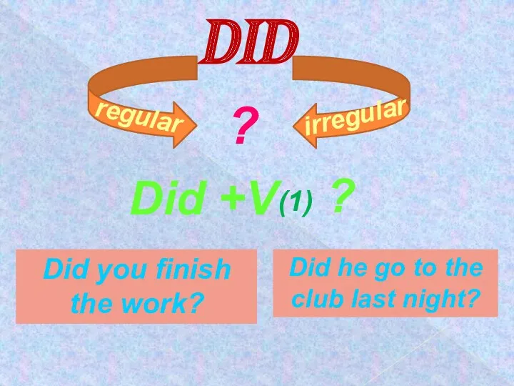 DID regular irregular ? Did +V (1) ? Did you