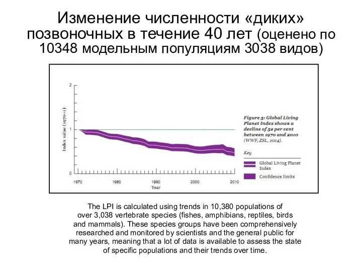 Изменение численности «диких» позвоночных в течение 40 лет (оценено по