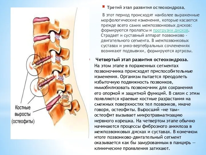 Четвертый этап развития остеохондроза. На этом этапе в пораженных сегментах