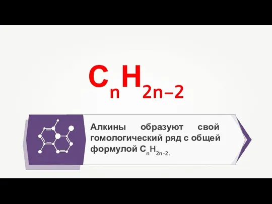 Алкины образуют свой гомологический ряд с общей формулой СnH2n-2. СnН2n–2