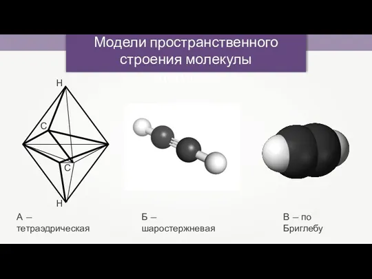 Модели пространственного строения молекулы ацетилена А — тетраэдрическая Б —