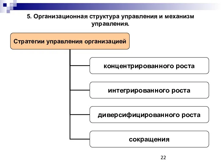 5. Организационная структура управления и механизм управления.