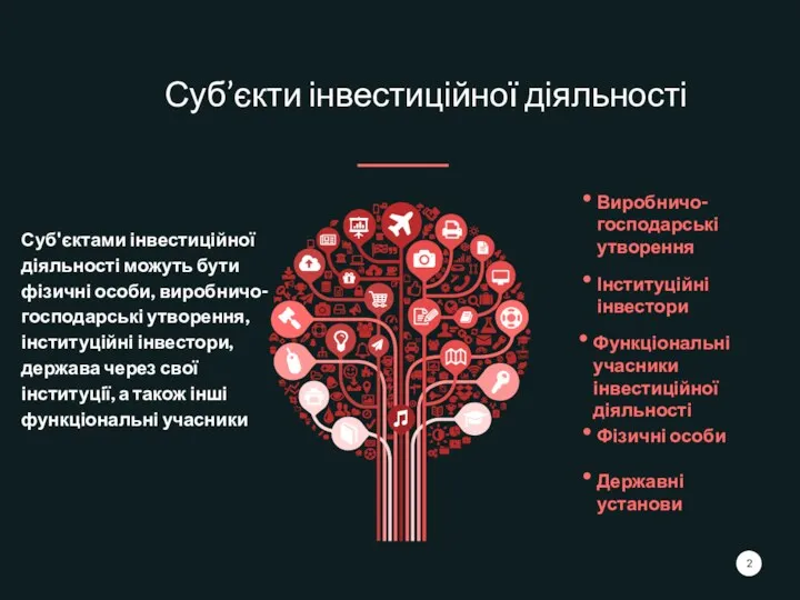 Суб'єктами інвестиційної діяльності можуть бути фізичні особи, виробничо-господарські утворення, інституційні