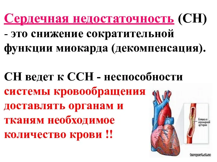 Сердечная недостаточность (СН) - это снижение сократительной функции миокарда (декомпенсация).