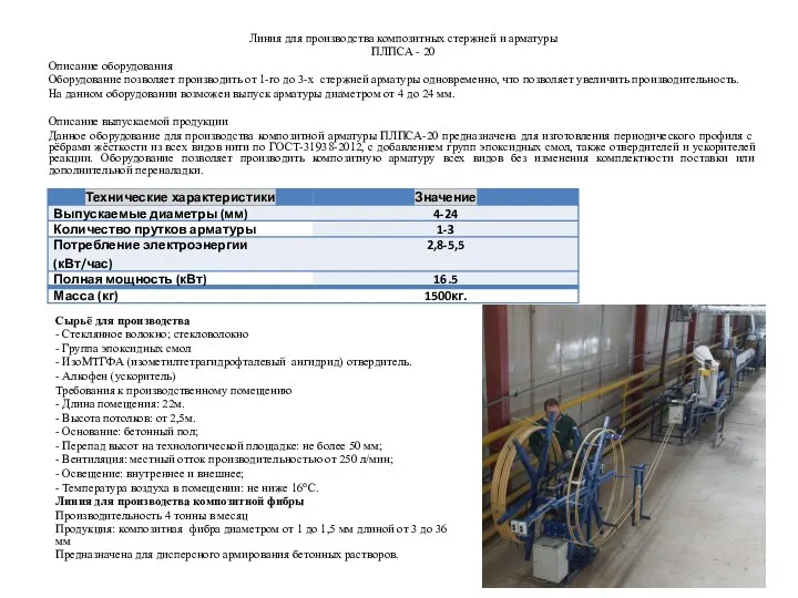 Линия для производства композитных стержней и арматуры ПЛПСА - 20