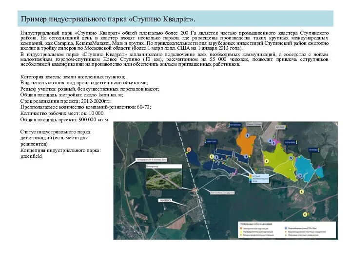Пример индустриального парка «Ступино Квадрат». Индустриальный парк «Ступино Квадрат» общей