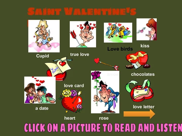 Saint Valentine's Day love card Cupid kiss true love Love