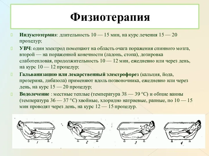 Физиотерапия Индуктотермия: длительность 10 — 15 мин, на курс лечения 15 — 20