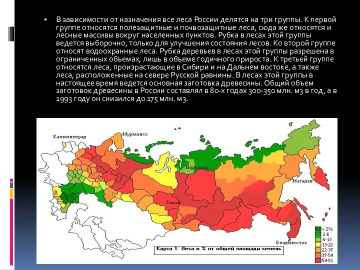 В зависимости от назначения все леса России делятся на три