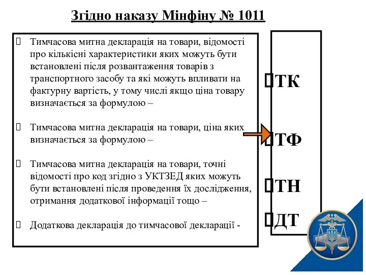 Тимчасова митна декларація на товари, відомості про кількісні характеристики яких