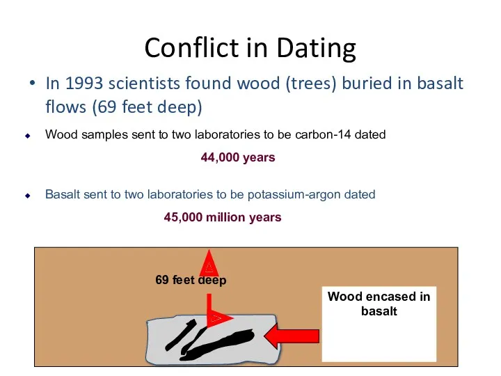 Conflict in Dating In 1993 scientists found wood (trees) buried