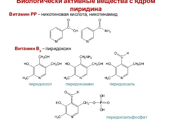 Биологически активные вещества с ядром пиридина Витамин РР – никотиновая