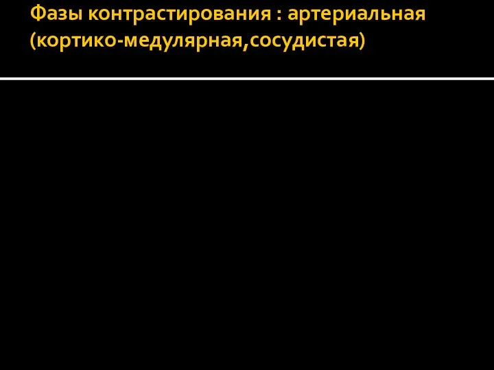 Фазы контрастирования : артериальная (кортико-медулярная,сосудистая)