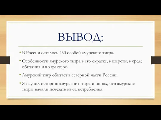 ВЫВОД: В России осталось 450 особей амурского тигра. Особенности амурского