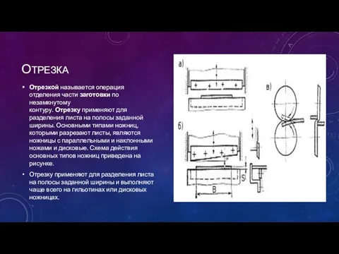 ОТРЕЗКА Отрезкой называется операция отделения части заготовки по незамкнутому контуру.