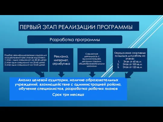 ПЕРВЫЙ ЭТАП РЕАЛИЗАЦИИ ПРОГРАММЫ Анализ целевой аудитории, наличие образовательных учреждений,