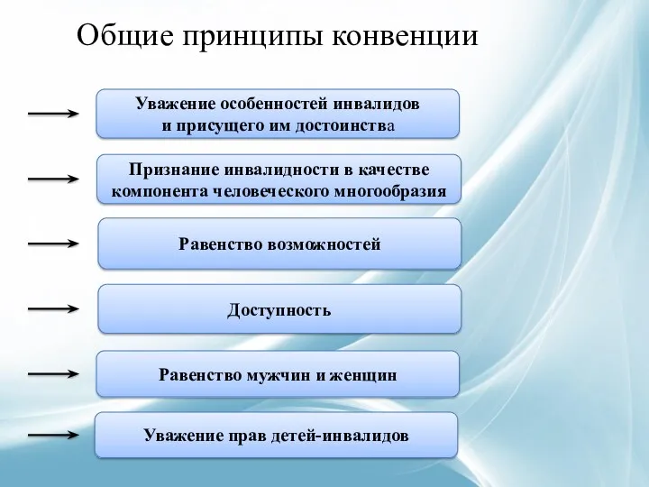 Общие принципы конвенции Уважение особенностей инвалидов и присущего им достоинства