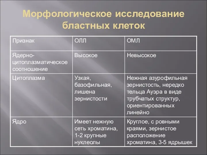 Морфологическое исследование бластных клеток