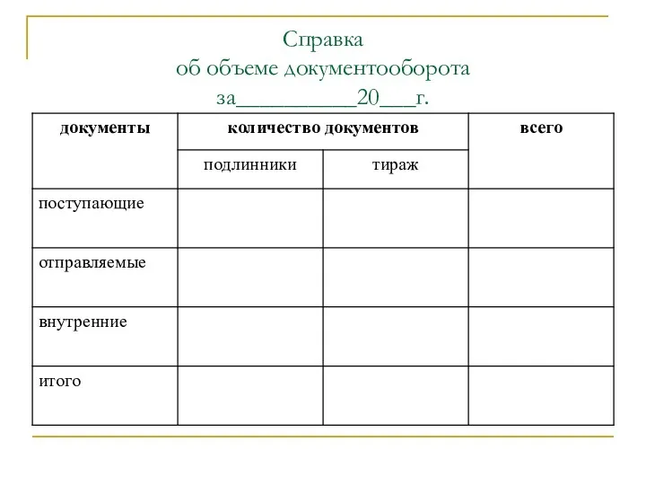 Справка об объеме документооборота за__________20___г.