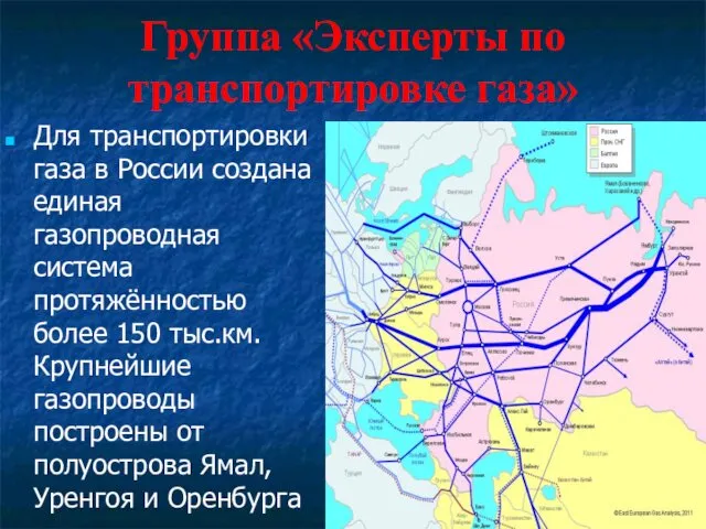 Группа «Эксперты по транспортировке газа» Для транспортировки газа в России