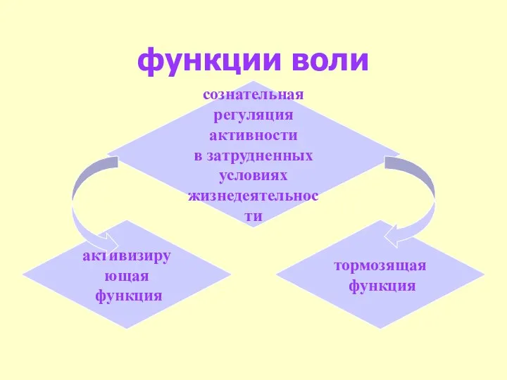 функции воли активизирующая функция сознательная регуляция активности в затрудненных условиях жизнедеятельности тормозящая функция