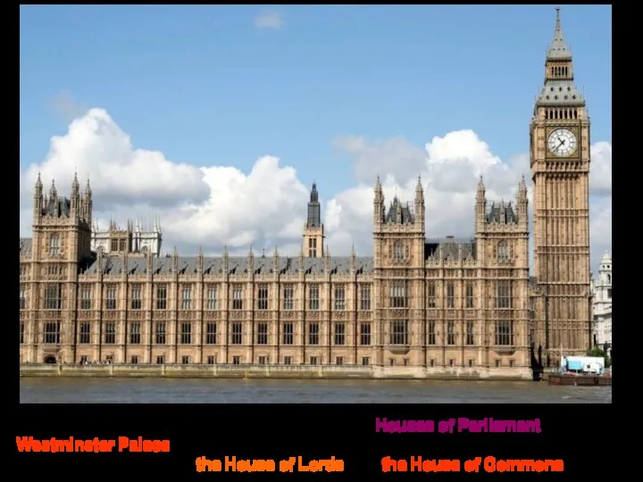 The Palace of Westminster, also known as the Houses of