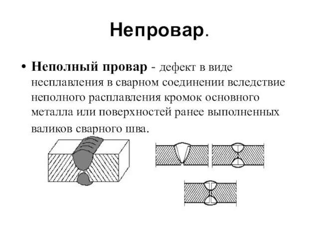 Непровар. Неполный провар - дефект в виде несплавления в сварном