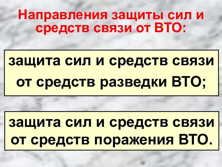 Направления защиты сил и средств связи от ВТО: защита сил