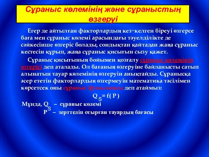 Егер де айтылған факторлардың кез‐келген біреуі өзгерсе баға мен сұраныс