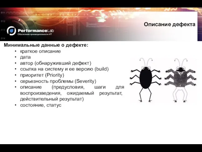 Описание дефекта Минимальные данные о дефекте: краткое описание дата автор