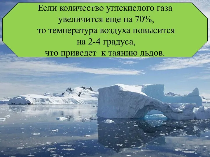 Если количество углекислого газа увеличится еще на 70%, то температура