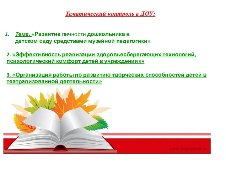 Тематический контроль в ДОУ: Тема: «Развитие личности дошкольника в детском