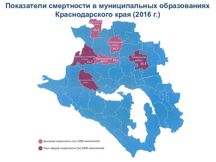 Показатели смертности в муниципальных образованиях Краснодарского края (2016 г.)