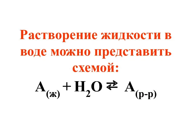 Растворение жидкости в воде можно представить схемой: А(ж) + Н2О ⇄ А(р-р)